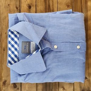Thomas Dean Pinstripe Flip Cuff Long Sleeve Button Up Dress Shirt